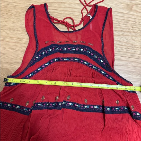Free People To The Point Embroidered Maxi Top XS Red dress boho-chic - Picture 8 of 10